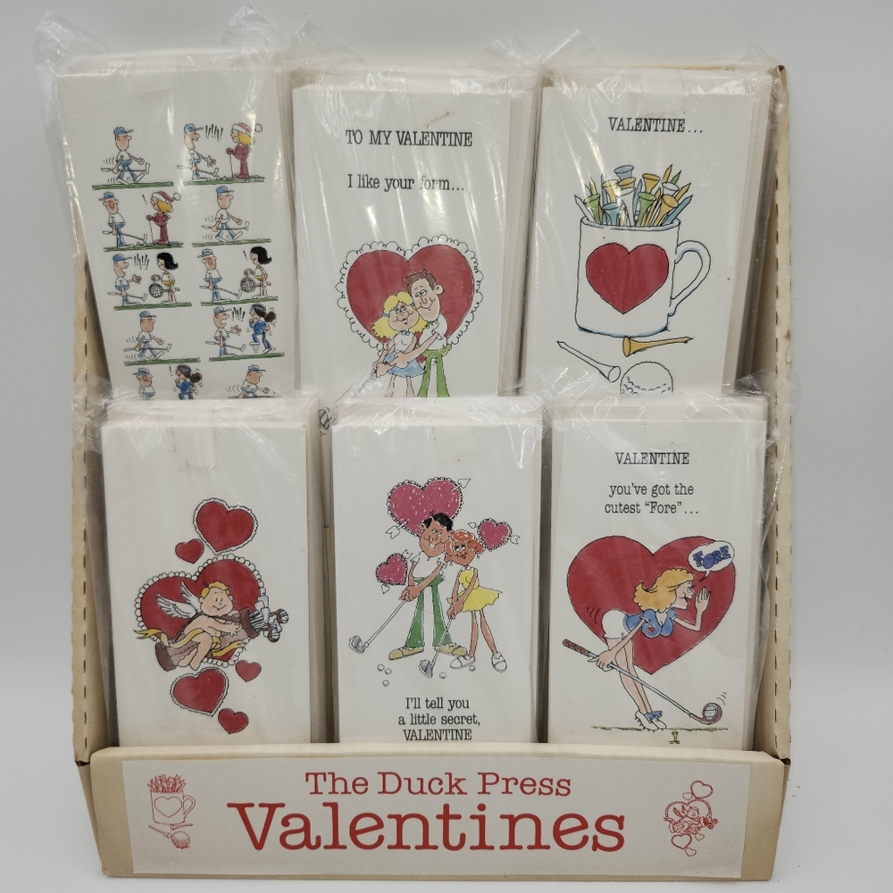 NEW 72 Vintage Valentine's Day Greeting Cards Sports Golf Store Display